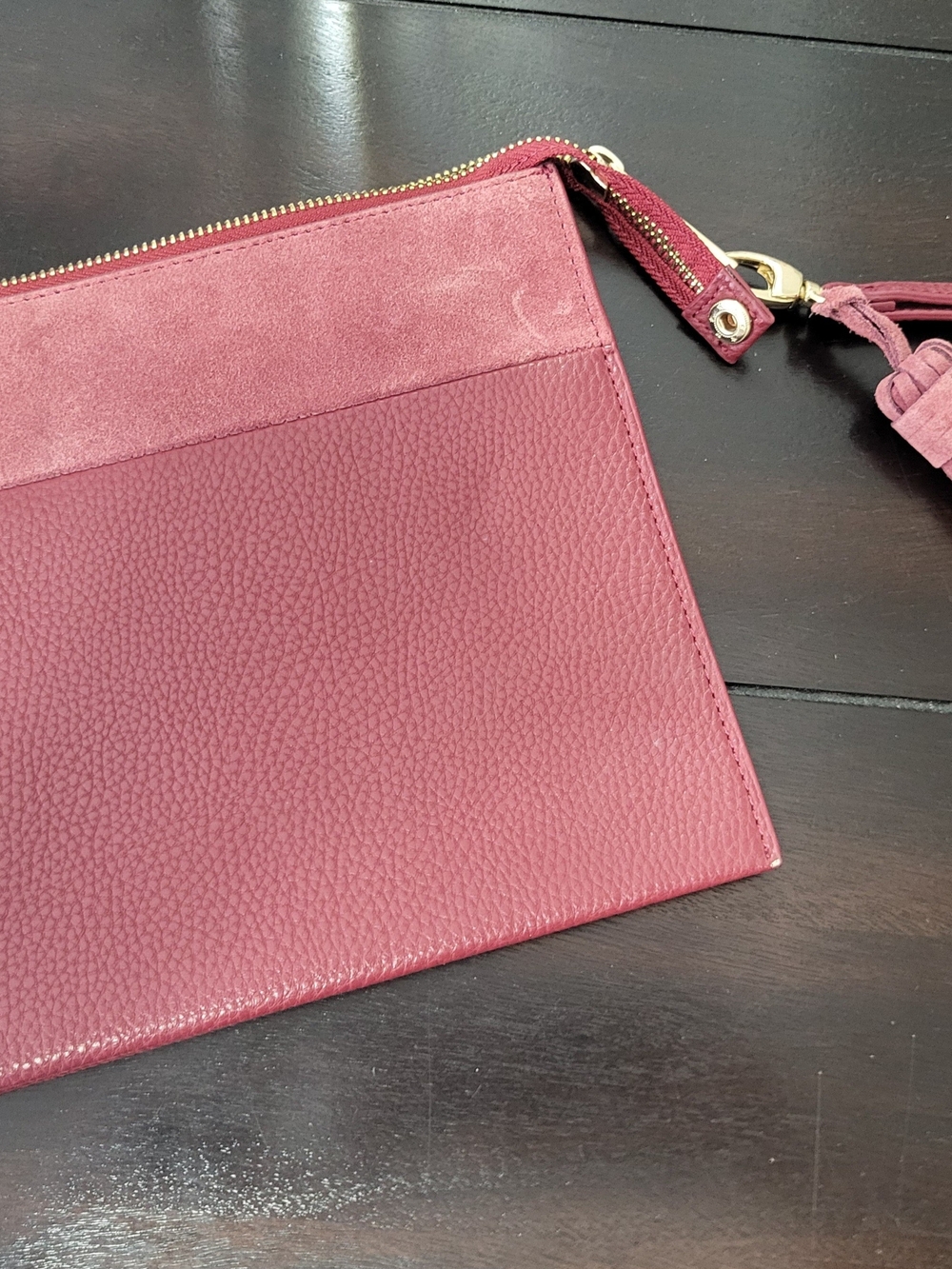 White House Black Market Dusty Rose Leather & Suede Wristlet Clutch